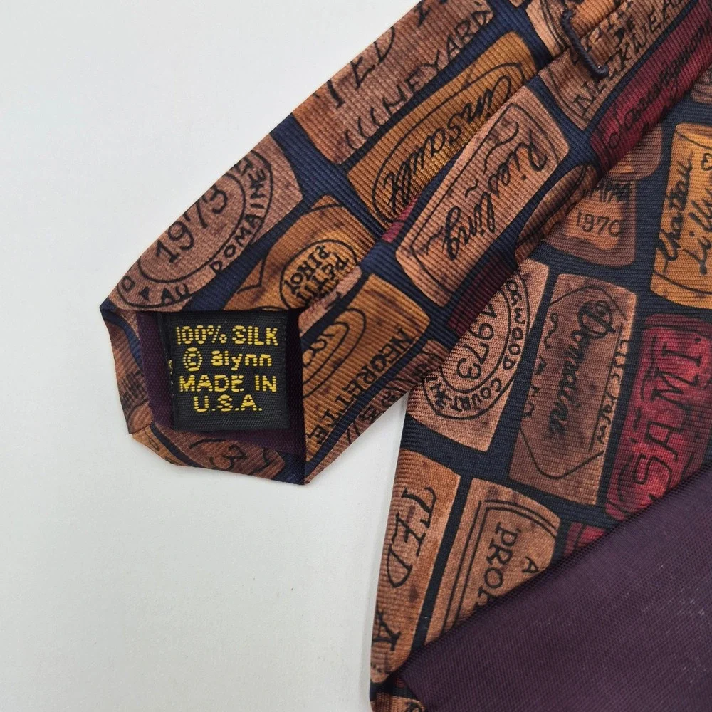 Alynn Neckwear Mens Silk Tie Wine Cork In Vino Veritas Sommelier Print USA Made